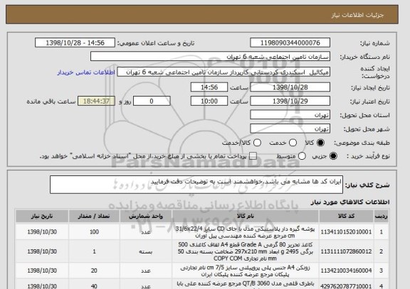 استعلام ایران کد ها مشابه می باشد،خواهشمند است به توضیحات دقت فرمایید