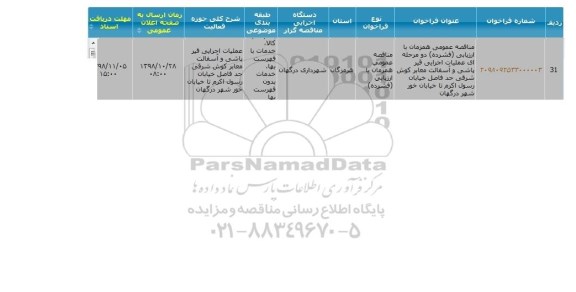 مناقصه عملیات اجرایی قیرپاشی و آسفالت معابر