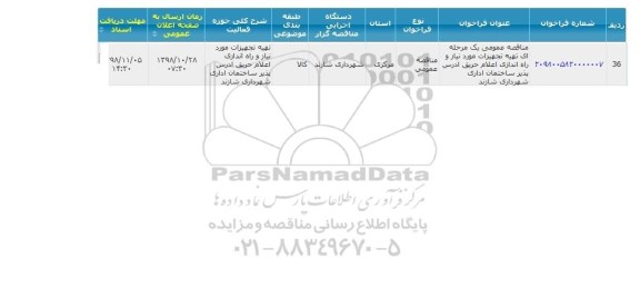 مناقصه تهیه تجهیزات مورد نیاز و راه اندازی اعلام حریق