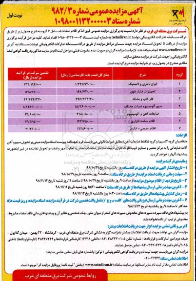 فراخوان مزایده , فراخوان انواع باطری و لاستیک 	