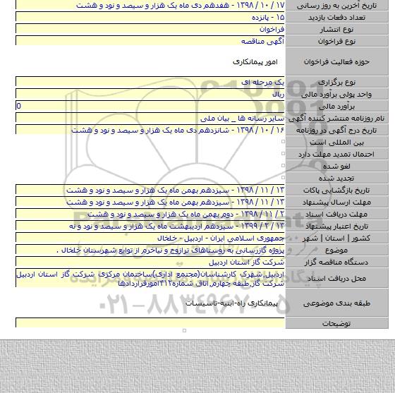 پروژه گازرسانی به روستاهای ترازوج و نیاخرم از توابع شهرستان خلخال .
