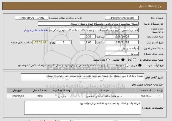 استعلام نقشه برداری از زمین متعلق به شبکه بهداشت نقاب در شهرستان جوین خراسان رضوی