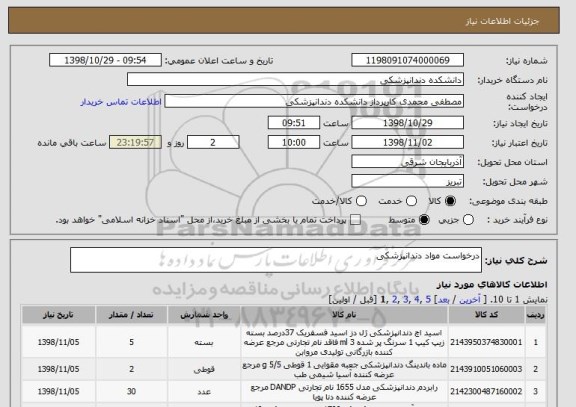 استعلام درخواست مواد دندانپزشکی