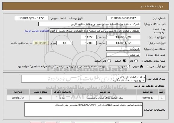 استعلام ساخت قطعات ایندکسر 
 شرح پیوست مشاهده گردد.