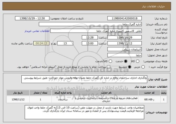 استعلام واگذاری اجاری ساختمان واقع در اداره کل گمرک جلفا بعنوان بوفه وفروش مواد خوراکی- طبق شرایط پیوستی