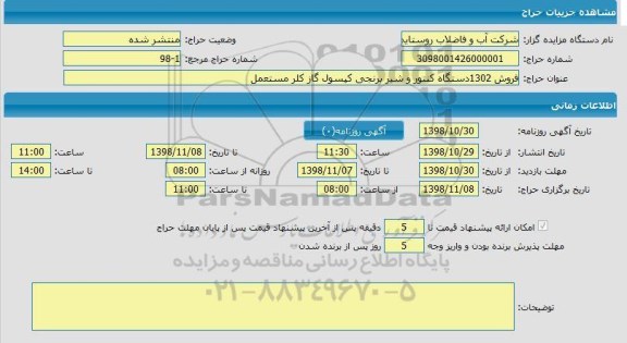 حراج فروش 1302 دستگاه کنتور و شیر برنجی کپسول گاز کلر مستعمل 