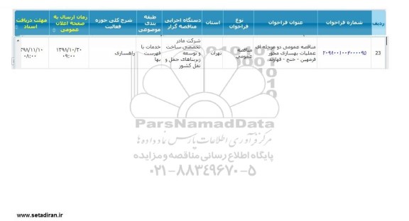فراخوان، مناقصه عمومی عملیات بهسازی محور ... 