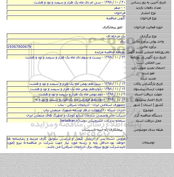 احداث شبکه ۲۰کیلوولت در فاز توسعه شهرک صنعتی بناب