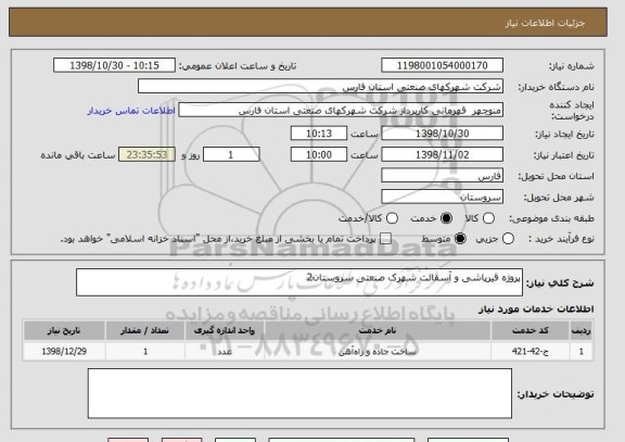 استعلام پروژه قیرپاشی و آسفالت شهرک صنعتی سروستان2