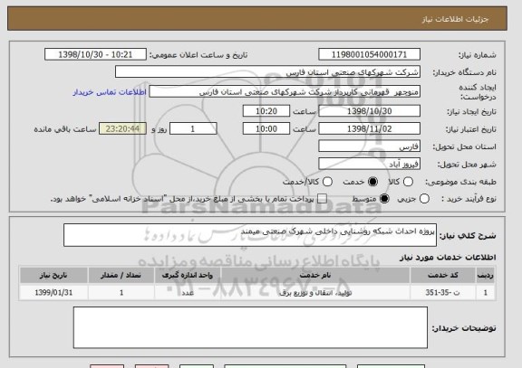 استعلام پروژه احداث شبکه روشنایی داخلی شهرک صنعتی میمند