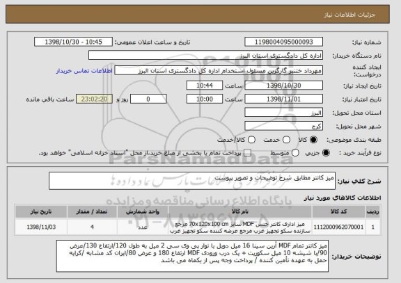 استعلام میز کانتر مطابق شرح توضیحات و تصویر پیوست