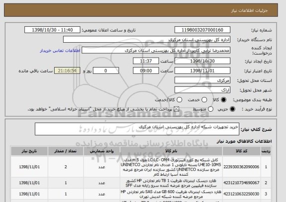 استعلام خرید تجهیزات شبکه اداره کل بهزیستی استان مرکزی
