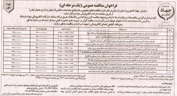فراخوان مناقصه عمومی, فراخوان بازسازی خسارت ناشی از سیل ...
