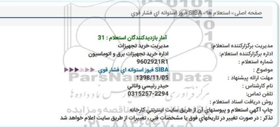 استعلام SIBA فیوز استوانه ای فشار قوی 