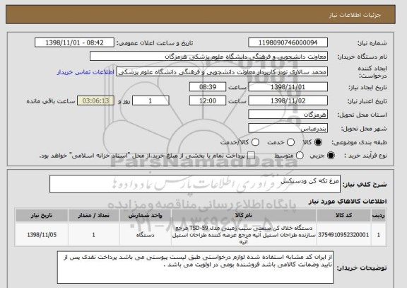استعلام مرغ تکه کن ودستکش