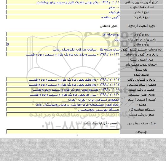 انجام امور رختشویخانه مرکز آموزشی درمانی روانپزشکی رازی