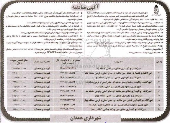مناقصه, مناقصه واگذاری کلیه امور کاشت و نگهداری فضای سبز