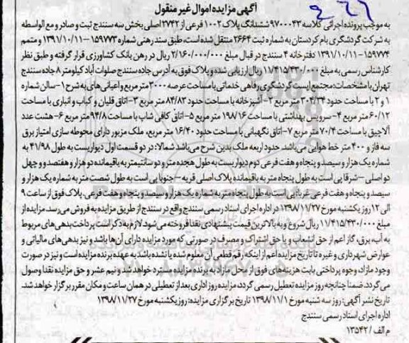 مزایده مزایده ششدانگ پلاک 1002 فرعی