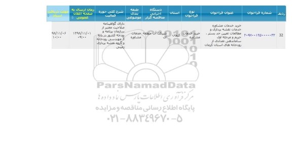 فراخوان، فراخوان خرید خدمات مشاوره خدمات نقشه برداری و مطالعات تعیین حد بستر