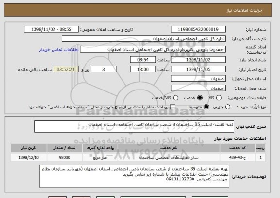 استعلام تهیه نقشه ازبیلت 35 ساختمان از شعب سازمان تامین اجتماعی استان اصفهان