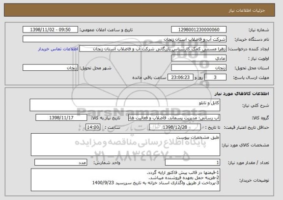 استعلام کابل و تابلو
