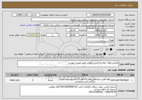 استعلام ناودانی-لوله- تیغه اره آتشی-قوطی طبق لیست پیوست