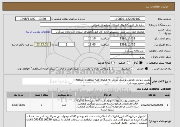 استعلام یونیت دیواری تعویض پوشک کودک به همراه کلیه متعلقات مربوطه 
طبق تصویر پیوستی