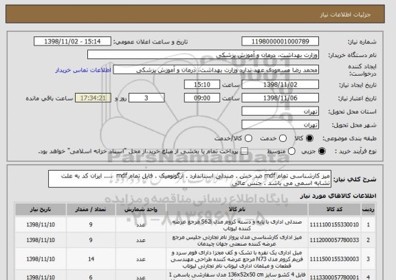 استعلام میز کارشناسی تمام mdf ضد خش , سایت ستاد
