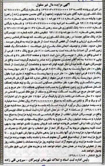 مزایده مزایده ششدانگ یک قطعه زمین 210 متر
