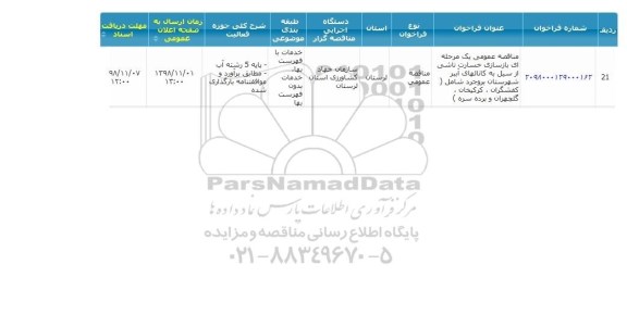 مناقصه ، مناقصه بازسازی خسارت ناشی از سیل 