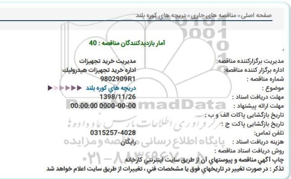 مناقصه، مناقصه دریچه های کوره بلند   