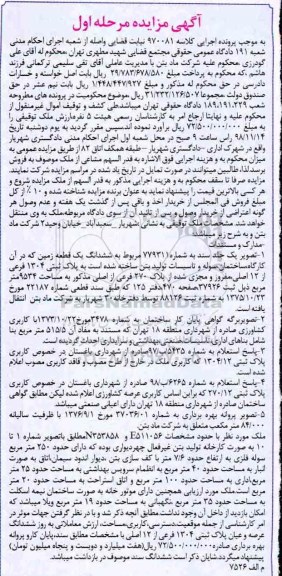 آگهی مزایده مزایده ششدانگ یک قطعه زمین 1304 فرعی مرحله اول