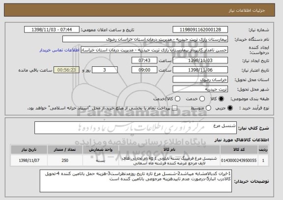 استعلام شنسل مرغ