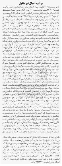 مزایده مزایده ششدانگ یک واحد آپارتمان مسکونی