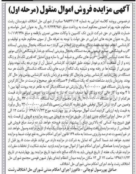 مزایده، مزایده فروش سه دستگاه یخچال ویترینی ایستاده 3 درب فروشگاهی