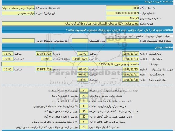 مزایده واگذاری پروانه اکتشاف