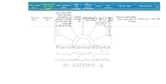 مناقصه، مناقصه اصلاح سیل بند و پل بیمارستان 