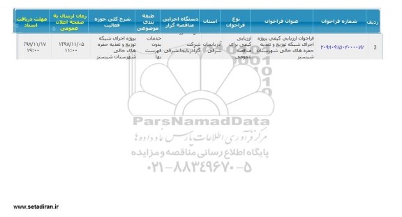 ارزیابی کیفی پروژه اجرای شبکه توزیع و تغذیه حفره های