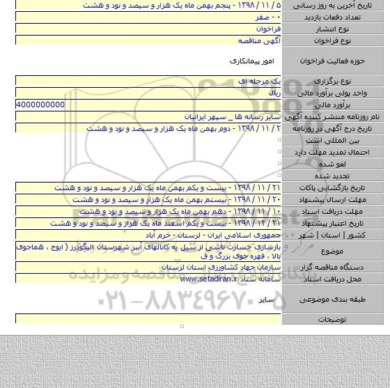 بازسازی خسارت ناشی از سیل به کانالهای آببر شهرستان الیگودرز ( ایوج ، هماجوی بالا ، فهره جوی بزرگ و ق
