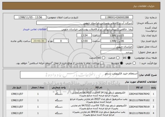 استعلام استعلام خرید الکتروپمپ شناور