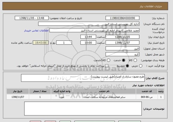استعلام طرح مصون سازی از اعتیاد(طبق لیست پیوست)