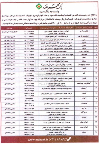 آگهی مزایده ,مزایده فروش  اموال مازاد و مستعمل جمع آوری شده