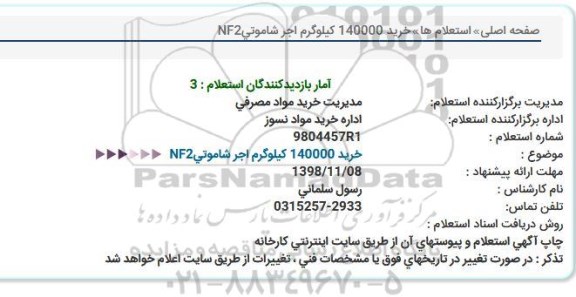 استعلام، استعلام خرید 140000 کیلوگرم اجر شاموتی NF2 