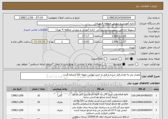 استعلام مقدار نیاز به تعداد قید شده و قبل از خرید نهایی نمونه کالا ارسال گردد.