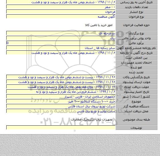 خرید ۱۰۰۰ دستگاه کنتاکتور ۲۰۰ امپر