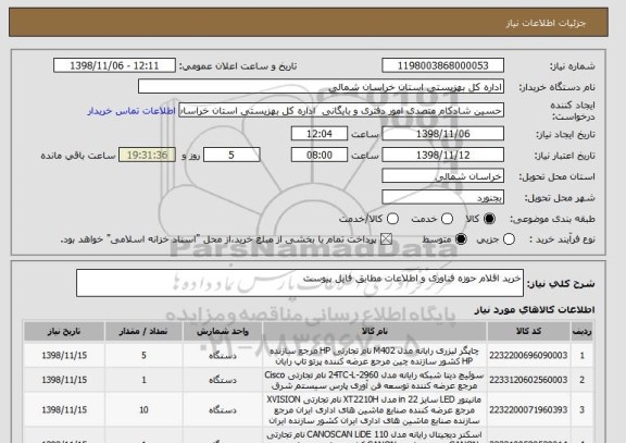 استعلام خرید اقلام حوزه فناوری و اطلاعات مطابق فایل پیوست