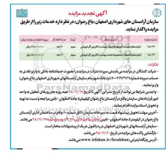 آگهی تجدید مزایده , مزایده اجاره مغازه تجدید