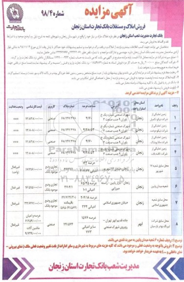 مزایده مزایده فروش املاک مازاد کاربری صنعتی و تجاری