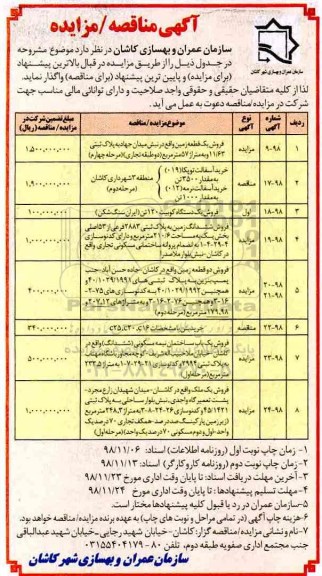 مزایده, مزایده فروش یک قطعه زمین و ...