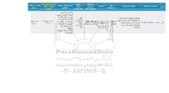 مناقصه خرید نصب و بهره برداری از سیستم نظارت تصویری